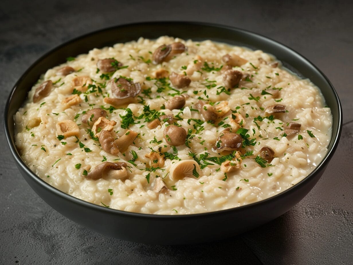 Barley and pioppino mushroom risotto