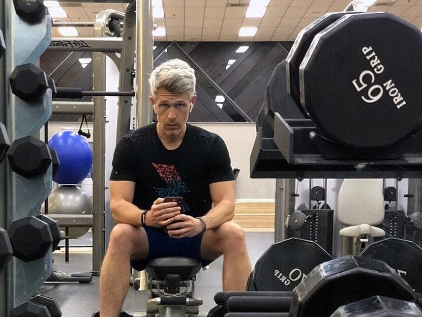 Nate Clark working out alone in a hotel gym in Texas